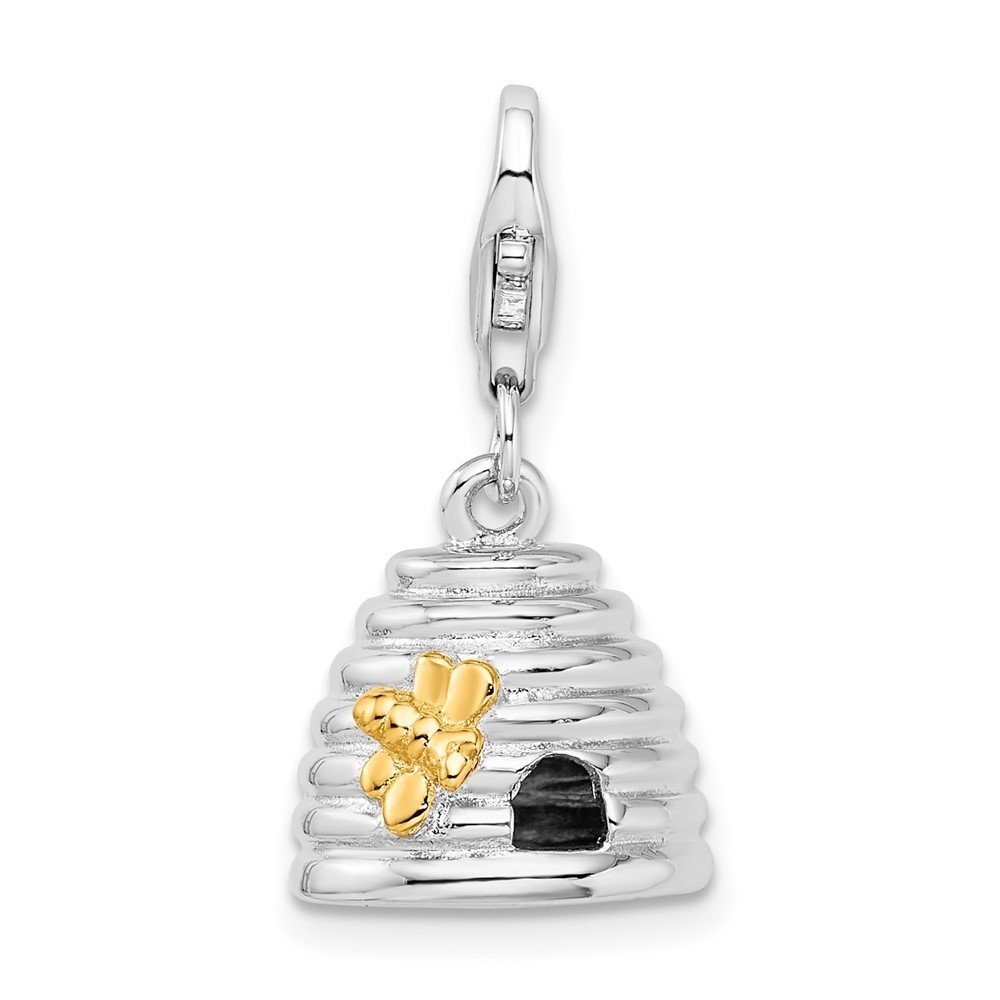 Sterling Silver & Gold-plated Polished 3-D Beehive Bracelet Charm Lobster Clasp